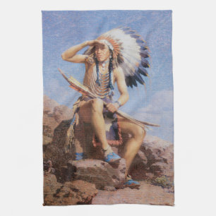 Vintage Native American Indian, The Scout by Leigh Kitchen Towel