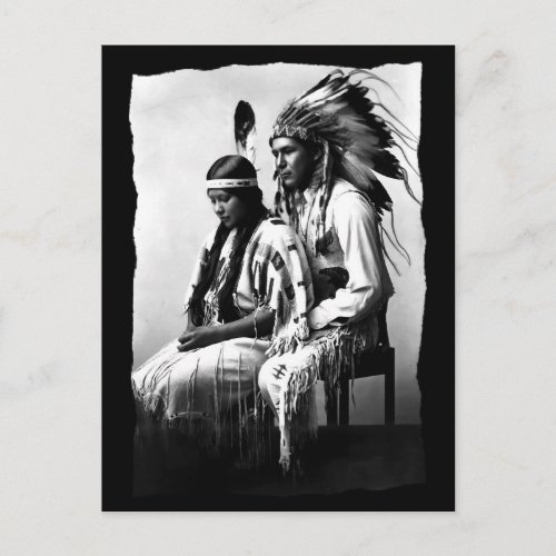 Vintage Native American Love couple Bannock Tribe  Announcement Postcard