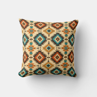 Vintage Native American Style Aztec Motif Throw Pillow