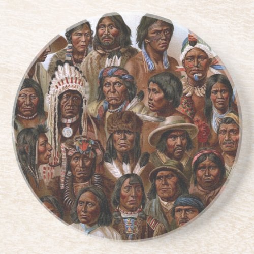 Vintage Native American tribes and peoples picture Sandstone Coaster