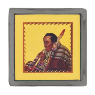 Vintage Native American Warrior Peace Pipe Gunmetal Finish Lapel Pin
