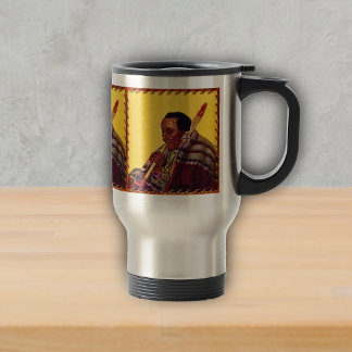 Vintage Native American Warrior Peace Pipe Travel Mug