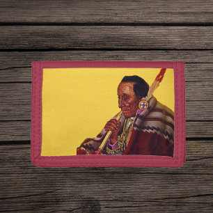 Vintage Native American Warrior Peace Pipe Trifold Wallet