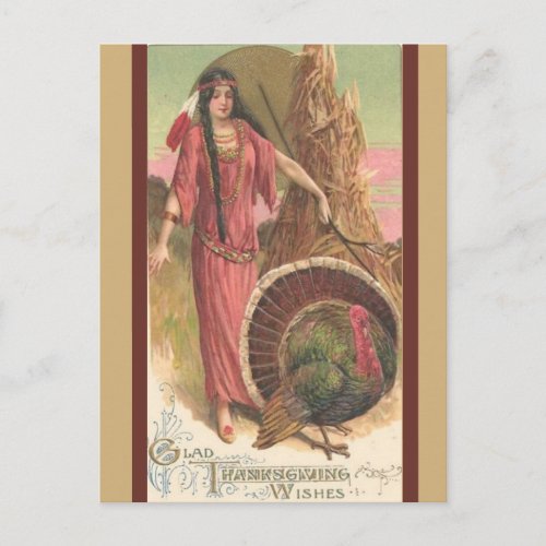 Vintage Native American Woman Thanksgiving Postcard