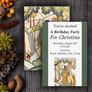 Vintage Native American Woman Village Birthday Invitation