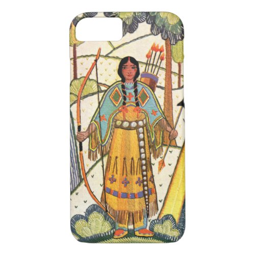 Vintage Native American Woman Village Forest iPhone 87 Case