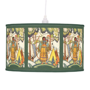 Vintage Native American Woman Village Forest Ceiling Lamp