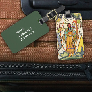 Vintage Native American Woman Village Forest Luggage Tag