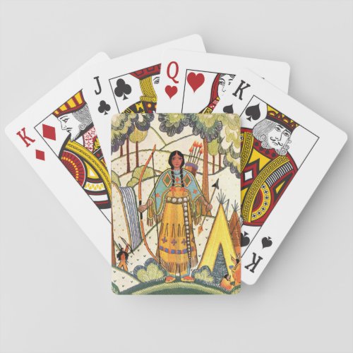 Vintage Native American Woman Village Forest Poker Cards