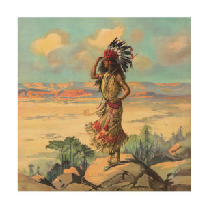 Vintage Native American Woman With Headdress Art