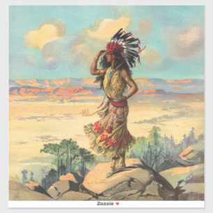 Vintage Native American Woman With Headdress Art Sticker