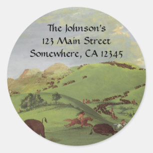 Vintage Native Americans, Buffalo Chase by Catlin Classic Round Sticker