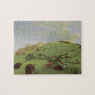 Vintage Native Americans, Buffalo Chase by Catlin Jigsaw Puzzle