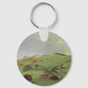 Vintage Native Americans, Buffalo Chase by Catlin Keychain