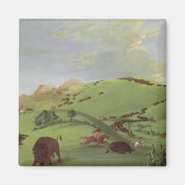 Vintage Native Americans, Buffalo Chase by Catlin Magnet (Front)