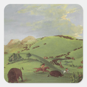 Vintage Native Americans, Buffalo Chase by Catlin Square Sticker