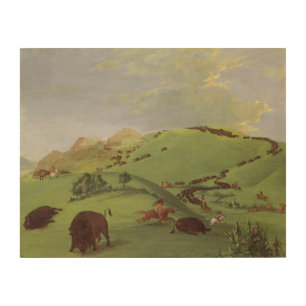 Vintage Native Americans, Buffalo Chase by Catlin Wood Wall Decor