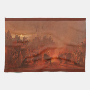 Vintage Native Americans, Buffalo Dance by Wimar Kitchen Towel