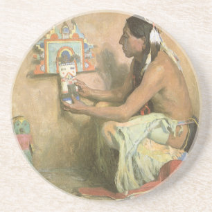 Vintage Native Americans, Hopi Katchina by Couse Drink Coaster