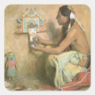 Vintage Native Americans, Hopi Katchina by Couse Square Sticker