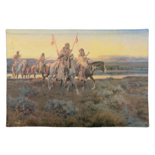 Vintage Native Americans Piegans by CM Russell Cloth Placemat