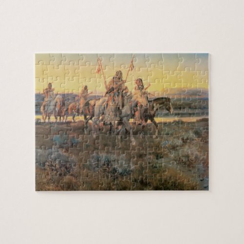 Vintage Native Americans Piegans by CM Russell Jigsaw Puzzle