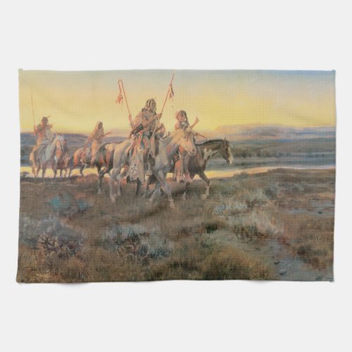 Vintage Native Americans Piegans by CM Russell Kitchen Towel
