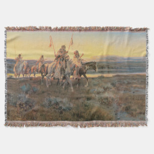 Vintage Native Americans, Piegans by CM Russell Throw Blanket