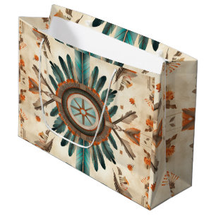 Vintage Native Feather Retro Dream Catcher Pattern Large Gift Bag