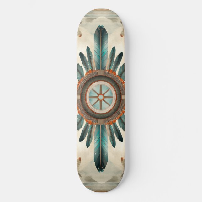 Vintage Native Feather Retro Dream Catcher Pattern Skateboard (Front)