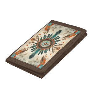 Vintage Native Feather Retro Dream Catcher Pattern Tri-fold Wallet