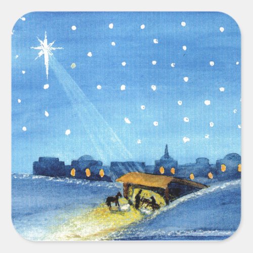 Vintage Nativity Art Square Sticker