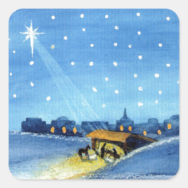 Vintage Nativity Art Square Sticker (Front)