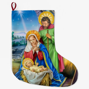 Vintage nativity christmas stocking