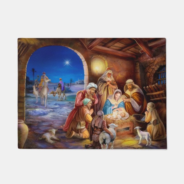 Vintage nativity holiday doormat (Front)