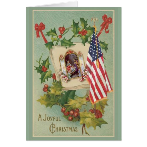Vintage Nativity Holly Berries American Flag