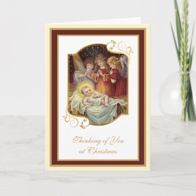 Vintage Nativity Jesus Religious Angels Christmas Card (Front)