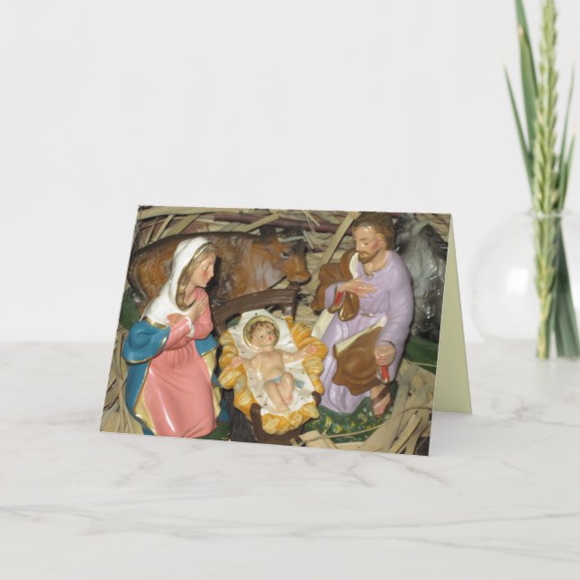 Vintage Nativity Manger Scene Christmas Card (Front)