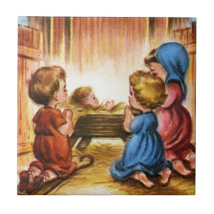 Vintage Nativity Scene Ceramic Tile