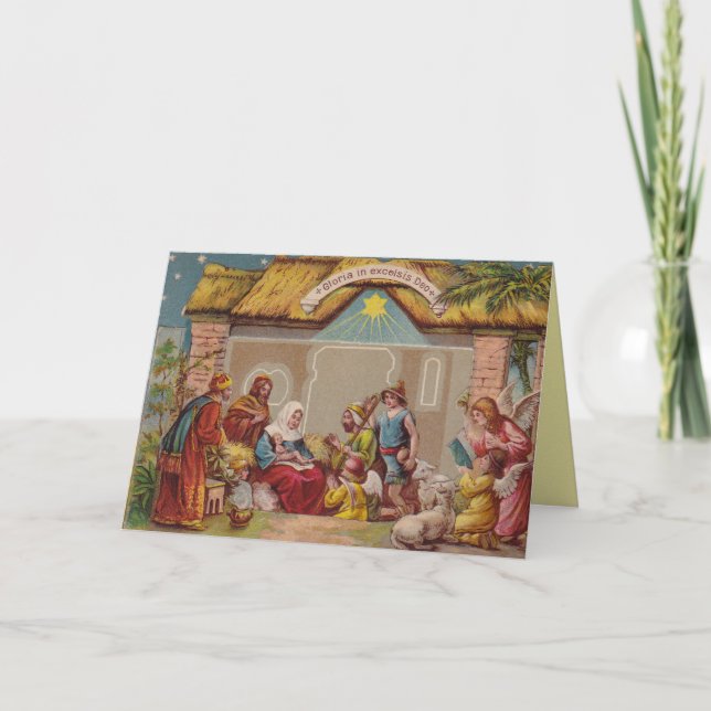 Vintage Nativity Scene Christmas Greeting Card (Front)
