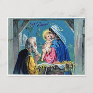 Vintage Nativity Scene Christmas Greetings Holiday Postcard