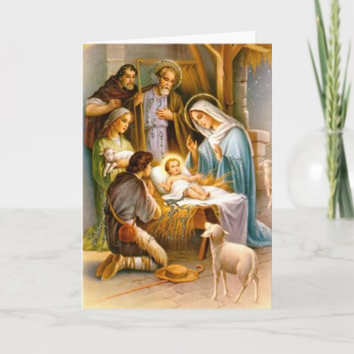 Vintage nativity scene holiday card