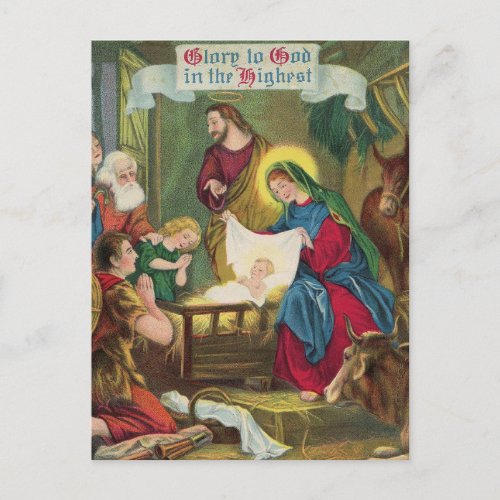 Vintage Nativity Scene in Bethlehem Christmas  Postcard