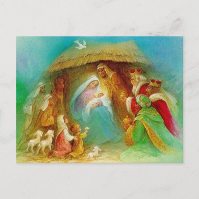 Vintage Nativity Scene Postcard (Front)