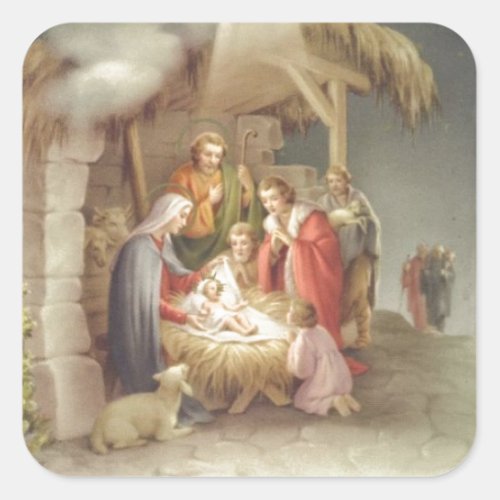 Vintage Nativity Scene Square Sticker