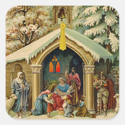 Vintage Nativity Scene Square Stickers