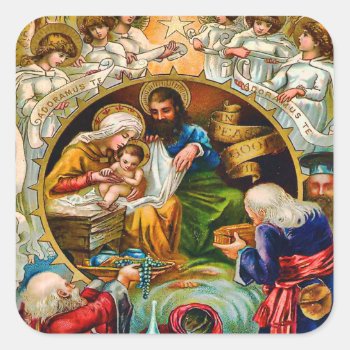 Vintage Nativity Scene Sticker by weepingcherrylane at Zazzle