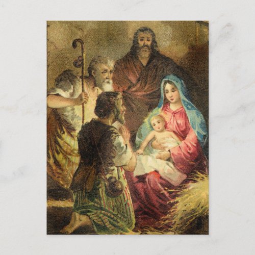 Vintage Nativity Scene With dramatic Lighting Postcard