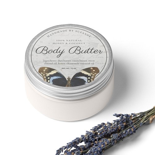 Vintage Natural Body Butter Blue Butterfly Classic Round Sticker