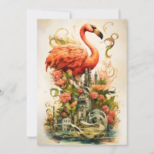 Vintage Natural Flower Flamingos Paradise Holiday Card